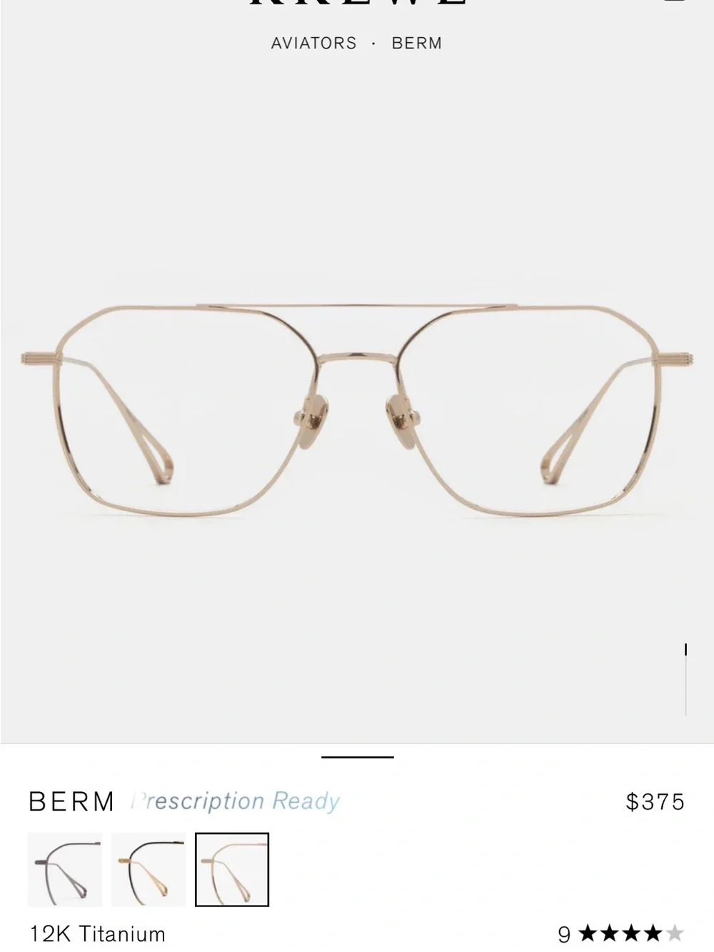 KREWE Mesa 12k Gold Titanium Aviator-Style unisex Glasses
